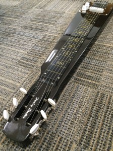 Photo of lap-steel guitar on carpet